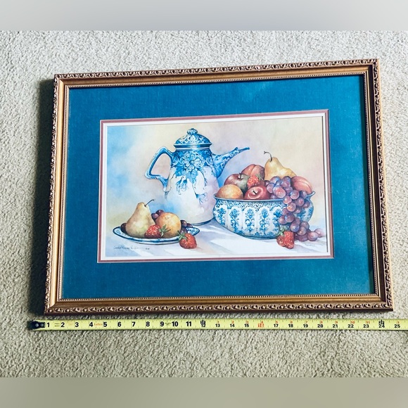 Arts Unique Other - Elegant Blue and Gold Framed Still Life Art
